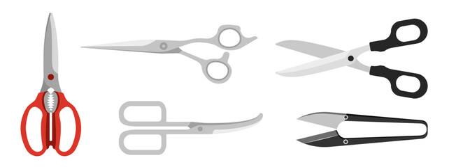 Collection set of isolated cartoon scissors object