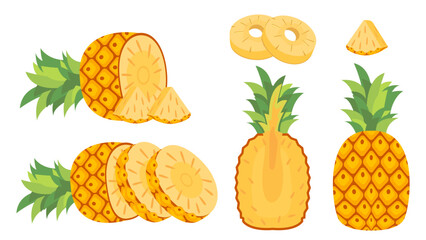 Collection set of cartoon fruit pineapple object