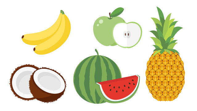 Collection set of fruit object banana apple pineapple watermelon coconut