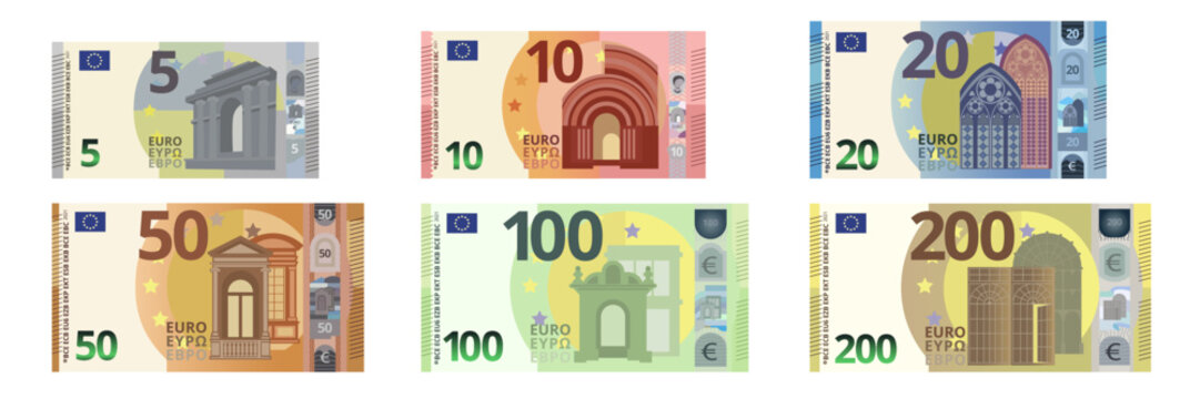Collection set of cartoon Euro paper money