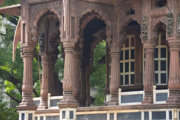 Fototapeta premium Pillars of Boliya Sarkar ki Chhatri, Indore, Madhya Pradesh. Also Known as Malhar Rao Chhatri. Indian Architecture. Ancient architecture of Indian temple.