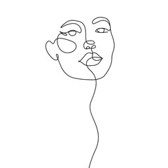 Woman Abstract Face Line Art Drawing. Fashion Female Portrait Minimalist Style. Woman Drawing for Cosmetics. Continuous Line Art Fashion Minimal Print. Beauty Logo. Vector EPS 10