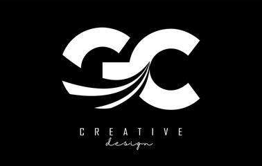 Creative white letters GC g c logo with leading lines and road concept design. Letters with geometric design.