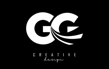 Creative white letters GG g logo with leading lines and road concept design. Letters with geometric design.