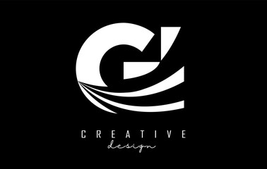 Creative white letters GI g i logo with leading lines and road concept design. Letters with geometric design.