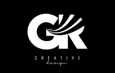 Creative white letters GR g r logo with leading lines and road concept design. Letters with geometric design.