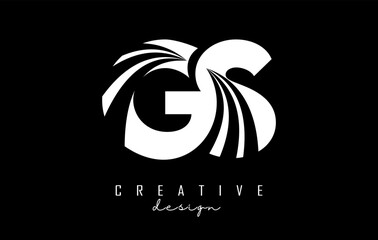 Creative white letters GS g s logo with leading lines and road concept design. Letters with geometric design.