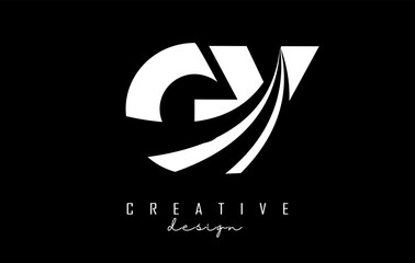Creative white letters GY g y logo with leading lines and road concept design. Letters with geometric design.