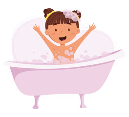 Children's daily routine vector illustration. Cute cheerful girl taking a bath. Scheduler. Ideal for children's calendars, posters, day planners and diaries.