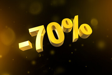 70% off discount offer. 3D illustration isolated on black. Promotional price rate