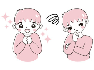 ときめきの表情と困っている表情の男の子　イラストセット