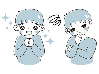 ときめきの表情と困っている表情の男の子　イラストセット
