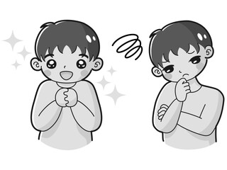 ときめきの表情と困っている表情の男の子　イラストセット