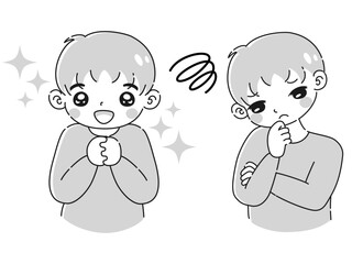 ときめきの表情と困っている表情の男の子　イラストセット
