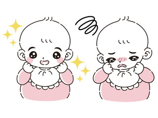 ときめきの表情と困っている表情の赤ちゃん　イラストセット