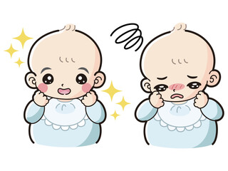 ときめきの表情と困っている表情の赤ちゃん　イラストセット