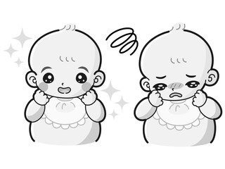 ときめきの表情と困っている表情の赤ちゃん　イラストセット