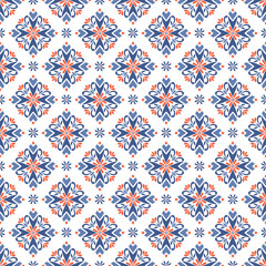 Blue and orange luxury vector seamless pattern. Ornament, Traditional, Ethnic, Arabic, Turkish, Indian motifs. Great for fabric and textile, wallpaper, packaging design or any desired idea. 