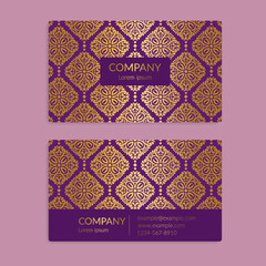 Purple amd gold business cards. Vector ornament template. Great for invitation, flyer, menu, background, wallpaper, decoration, packaging or any desired idea.