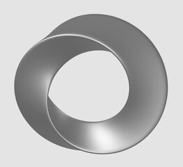 3d render of a silver Möbius strip and white background
