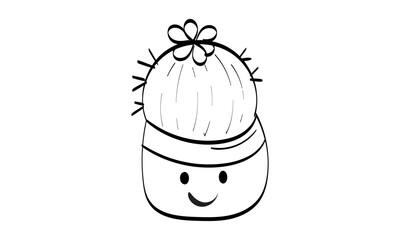 Cute Hand Drawn Cactus. Cactus Succulent flower
pot.