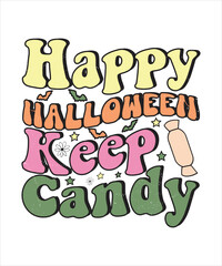 Groovy style Halloween typography t-shirt design, vintage typography t-shirt design, retro Halloween t-shirt design, groovy t-shirt design.