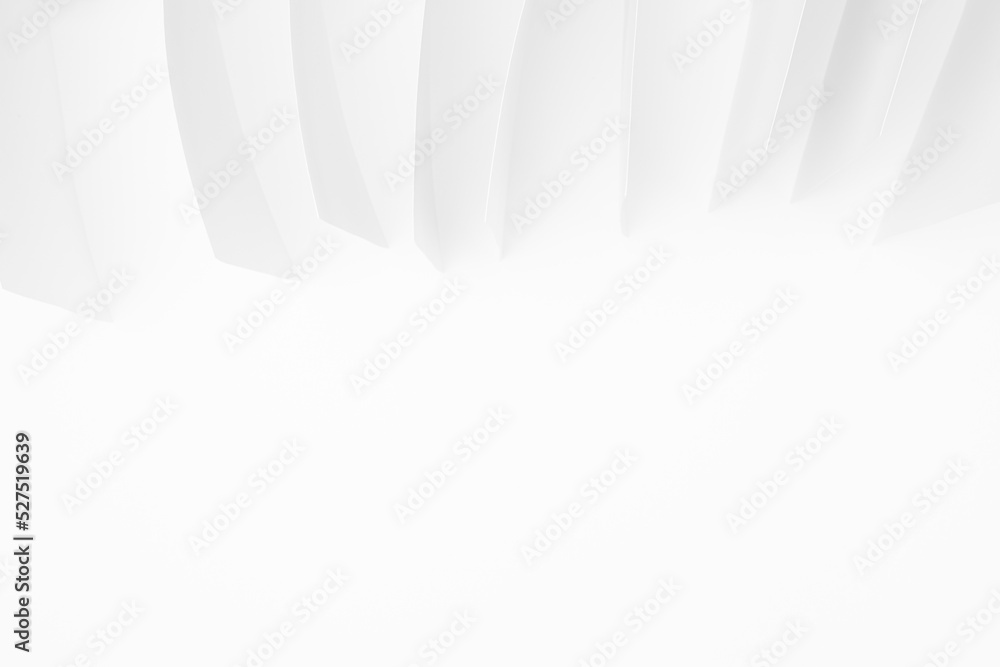 Poster white abstract geometric background with soft light glowing edge of paper sheets as stripes, pattern