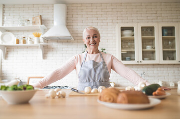 Housewife cooking dinner and looking involved