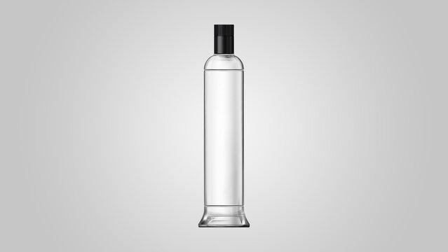 Liquor Vodka Transparent Glass Bottle Mockup On Gray Background
