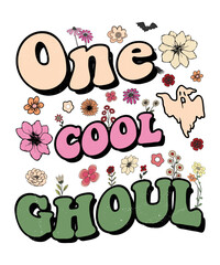 Groovy style Halloween typography t-shirt design, vintage typography t-shirt design, retro Halloween t-shirt design, groovy t-shirt design.