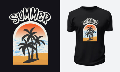 Summer & Beach T shirt Design Vector Graphic Illustration for Print on Demand Site and Tees Business