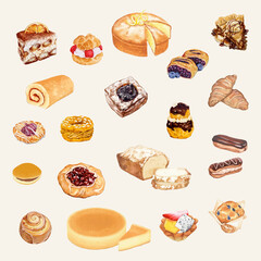 Cake watercolor vector design elements