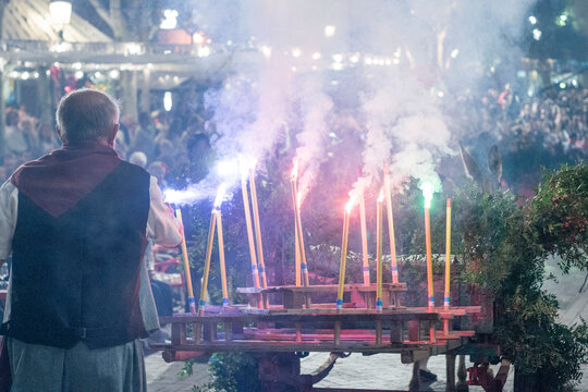 carrozas en procesion, fiestas de la Beata, vinculadas con la  beatificaci&oacute;n de Sor Caterina Tom&agrave;s.  Santa Margalida. Mallorca. Islas Baleares. Espa&ntilde;a.