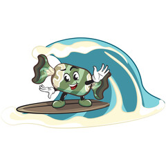 candy character mascot illustration vector ride wave with surfing board
