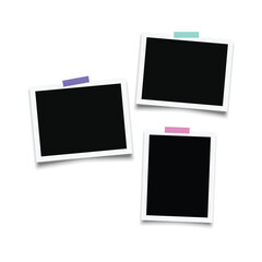photo polaroid blank frames on white with sticky tap on background