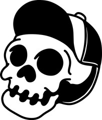 Illustration of skull in baseball cap. Summer theme. Design element for poster, card, banner, emblem, sign. Vector illustration