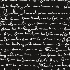Handwritten abstract text seamless pattern, vector monochrome script background, hand drawn illustration