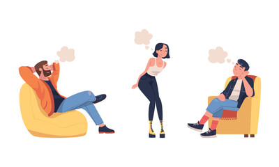 Man and Woman Character Dreaming Imagining and Fantasizing Having Spontaneous Thought in Bubble Vector Set