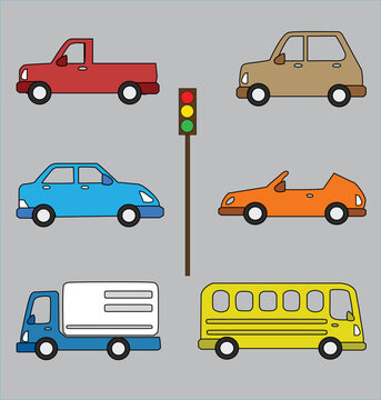 vehicles characters in the form of vector graphics,
suitable for design related to children's world and various design work