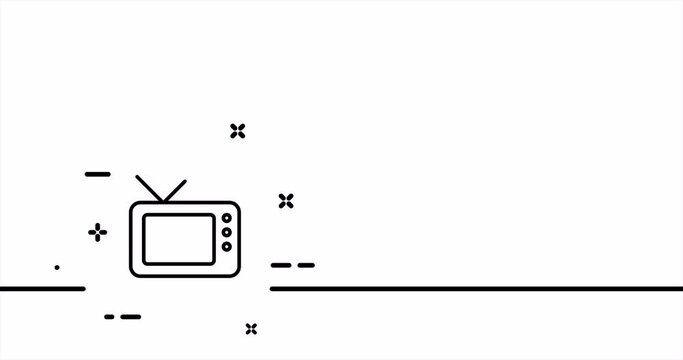 Old tv. Movie, watch, series, play button, cinema, video host, entertainment, pause, player, view, screen. Film concept. One line drawing animation. Motion design. Animated technology logo. Video 4K