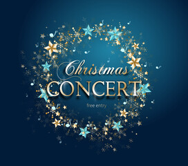 Christmas concert background with shiny circle and notes