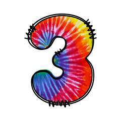 tie dye number 3, Number Three Decorative tie dye digit