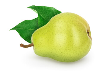 Green pear fruit isolated on white background with full depth of field