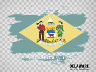 Flag of Delaware from brush strokes. United States of America.  Flag State of  Delaware with title on transparent background for your web site design, app, UI. USA. EPS10.