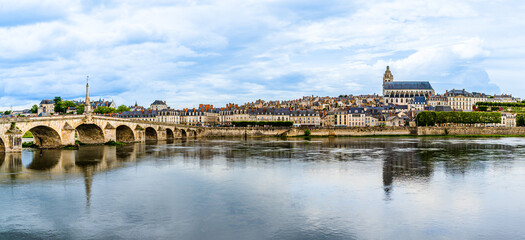 Blois skyline, hillside city on theshores of Loire River, capital of Loir-et-Cher department in central France
