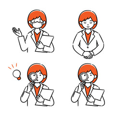 Simple illustration set of a young female medical worker