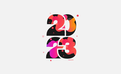 Abstract liquid shapes design with number 2023 happy new year modern graphic elements, Vector illustration template
