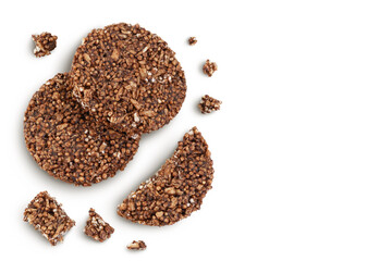 amaranth cookies with carob isolated on white background. Healthy food. Top view with copy space for your text. Flat lay
