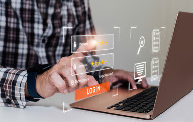 Businessman using on global network connection on investor and customer with sale data exchange and development of business. Technology and digital 