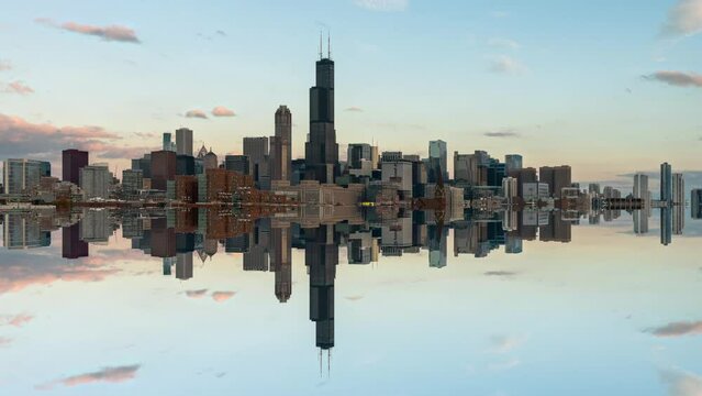 Chicago skyline day-night time